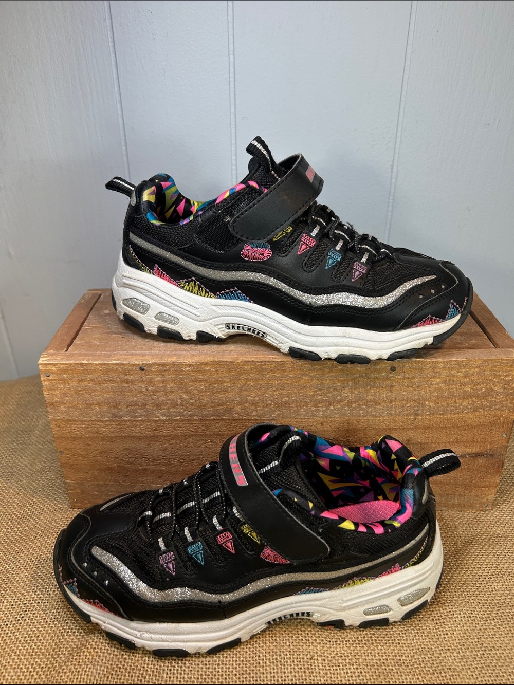 Skechers Kids Black Sneakers with Multicolor Accents